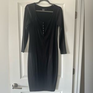 GAP Black Button Front Snoop Neck Midi Dress, Size Small